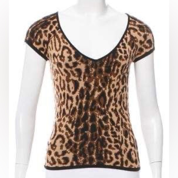 Vintage 1990s CELINE wool blend leopard print sweater S - Picture 1 of 4